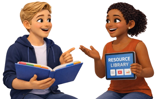 Pixar-style 3D illustration of a job seeker and recruiter reviewing career resources
